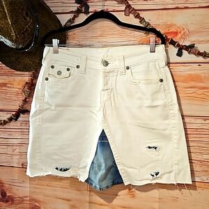 UPCYCLED ☆ HANDMADE "TRUE RELIGION BRAND JEANS" DENIM SKIRT! SZ 26W